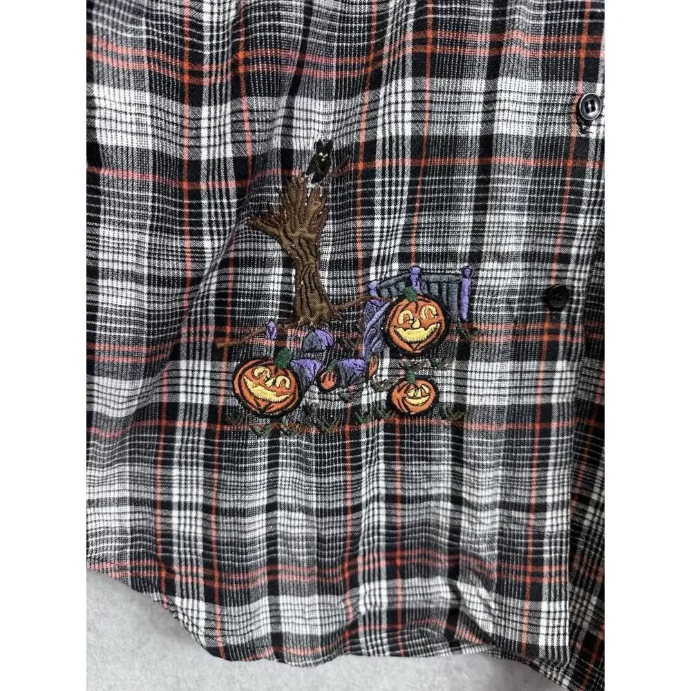 Vintage Victoria Jones Petite Large Halloween Plaid Button Top Holiday Artsy Fun